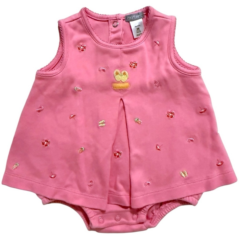 Carter’s Baby Girl Pink Sleeveless Romper with Embroidered Flowers – Size 3M